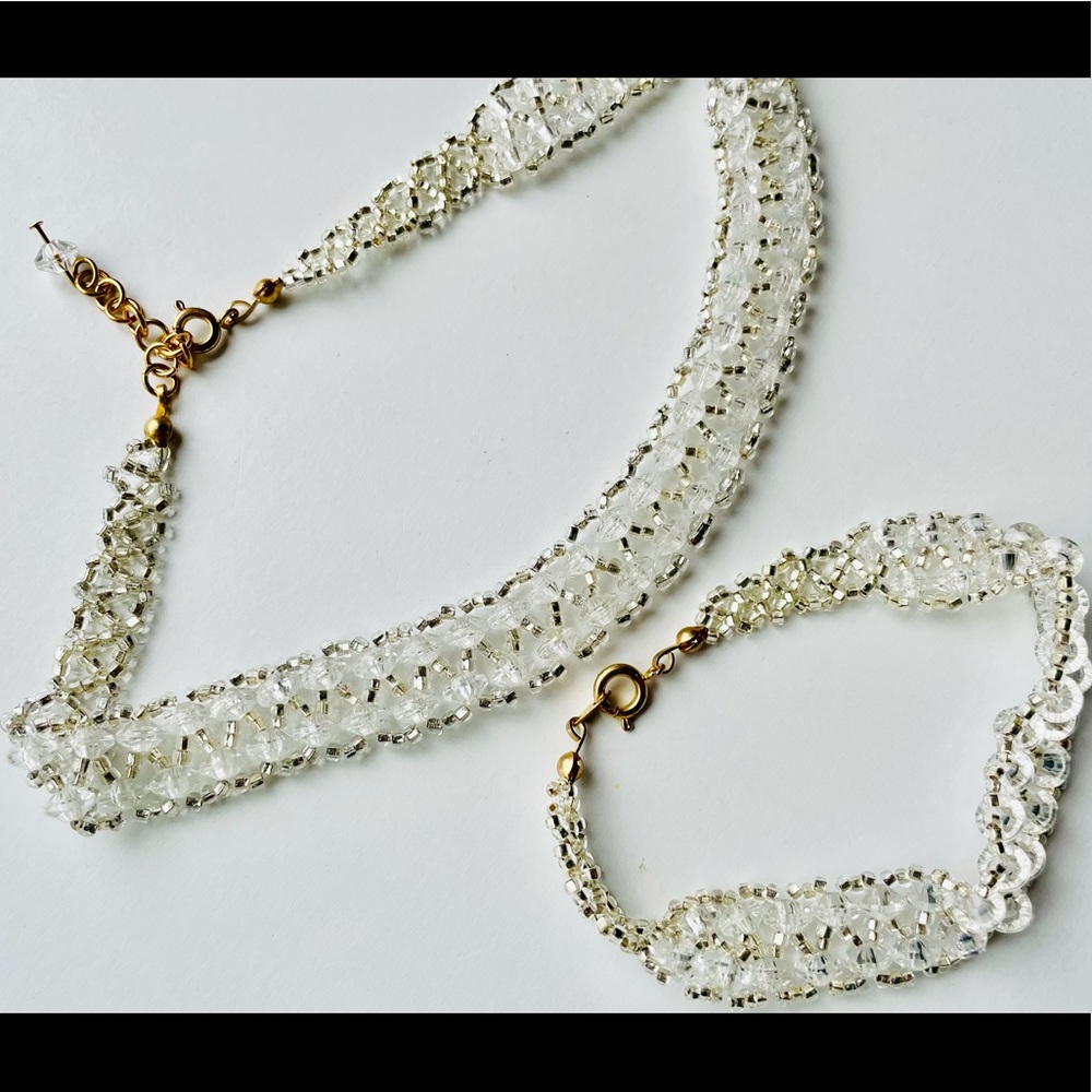 Faux Crystal Beaded Choker and Bracelet Set